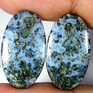 Designer! Marcasite Jasper Pair Oval Cabochon